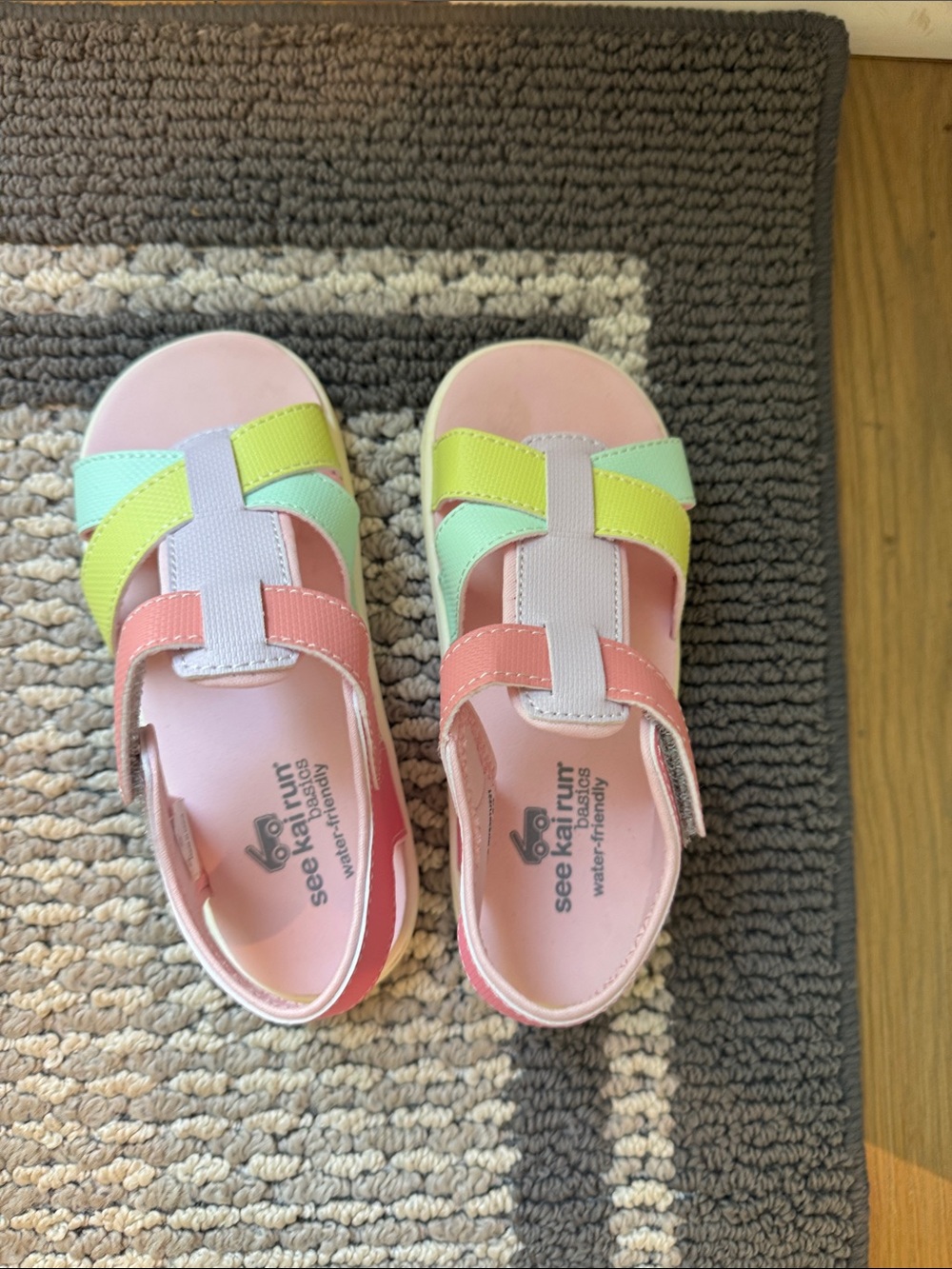 See Kai Run Pastel Pink Sandals with Mint, Lemon & Coral Straps